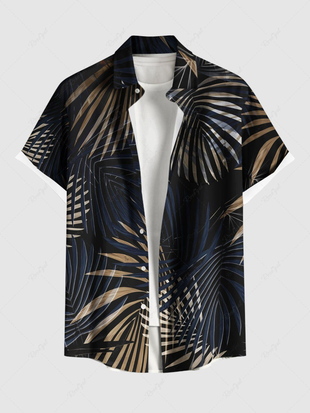 Men's Stripes Short Sleeve Stand Collar Shirt
