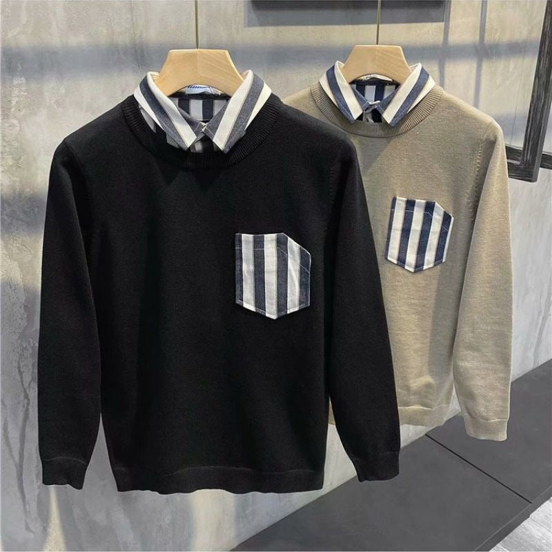 Patch Shirt Collar Splicing casual sweater