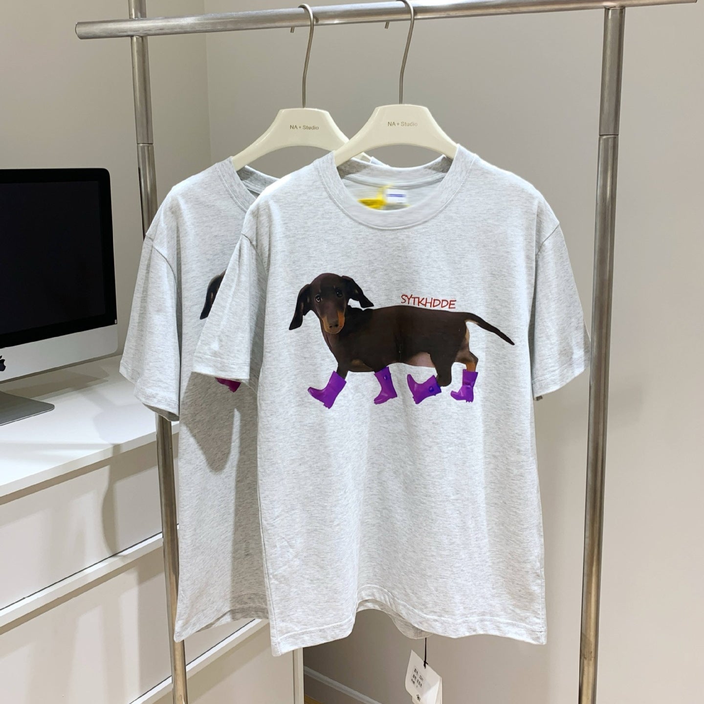 Niche Sausage Dog Print Short Sleeved T-shirt Loose