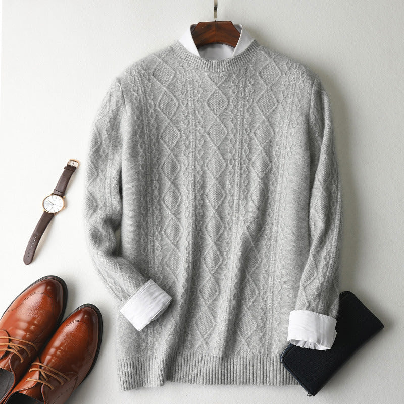High-end Round Neck Thick Solid Color Sweater Youth Jacquard Casual Pullover Sweater