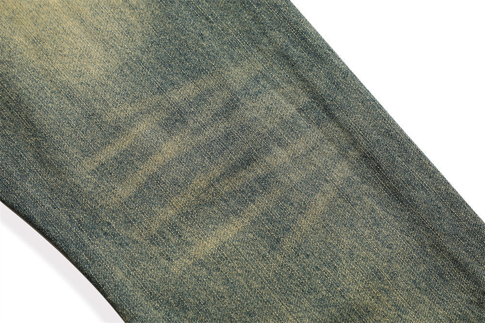 Vintage Men's Loose Yellow Mud Dyed Jeans