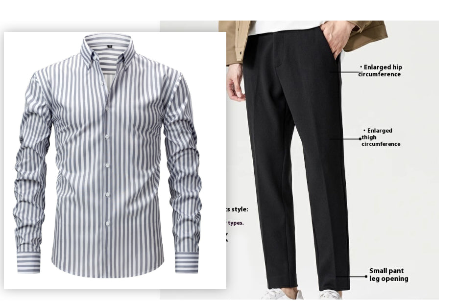 Non-ironing Anti-wrinkle Business Casual Striped Long-sleeved Men's Shirt