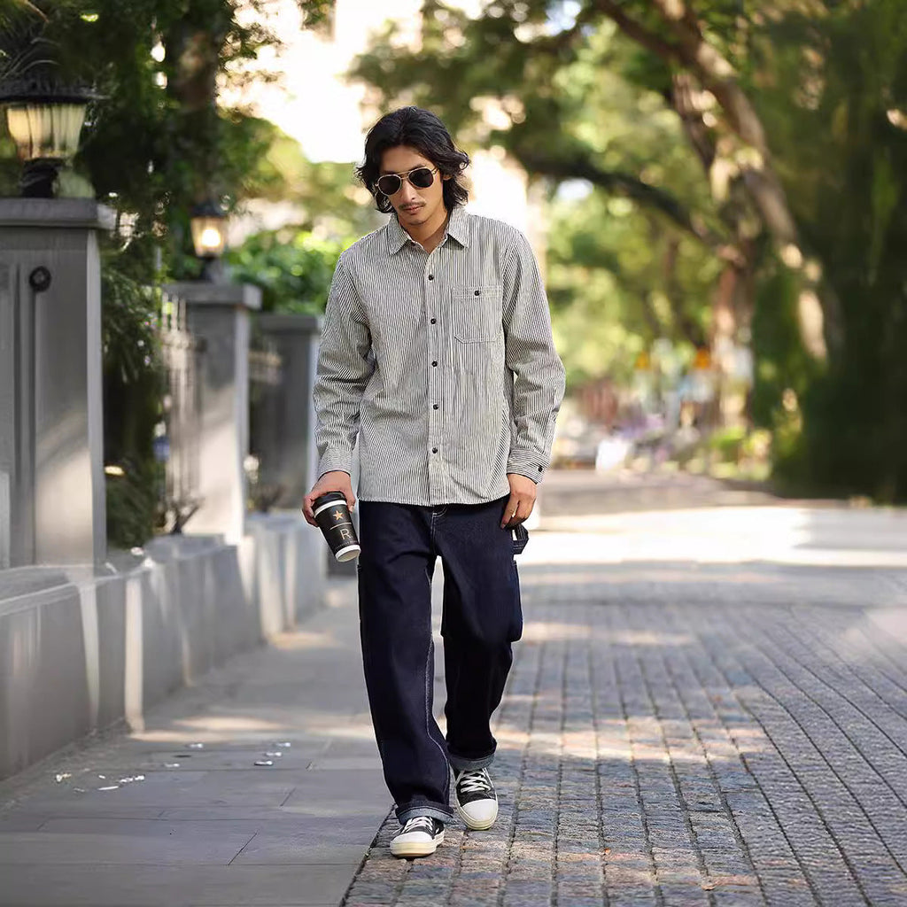 Men's Multi-pocket Striped Outdoor Primary Color Jeans