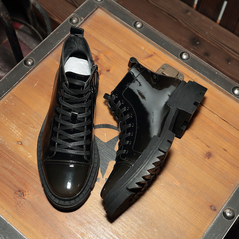 Zipper High Top Shoes Men's Leather Personalized Gradient Color