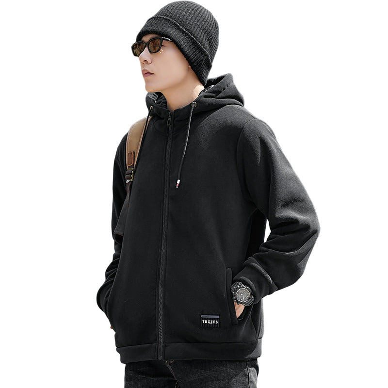 Men's Hooded Lamb Wool Jacket Loose Casual Plus Size Brushed Hoody