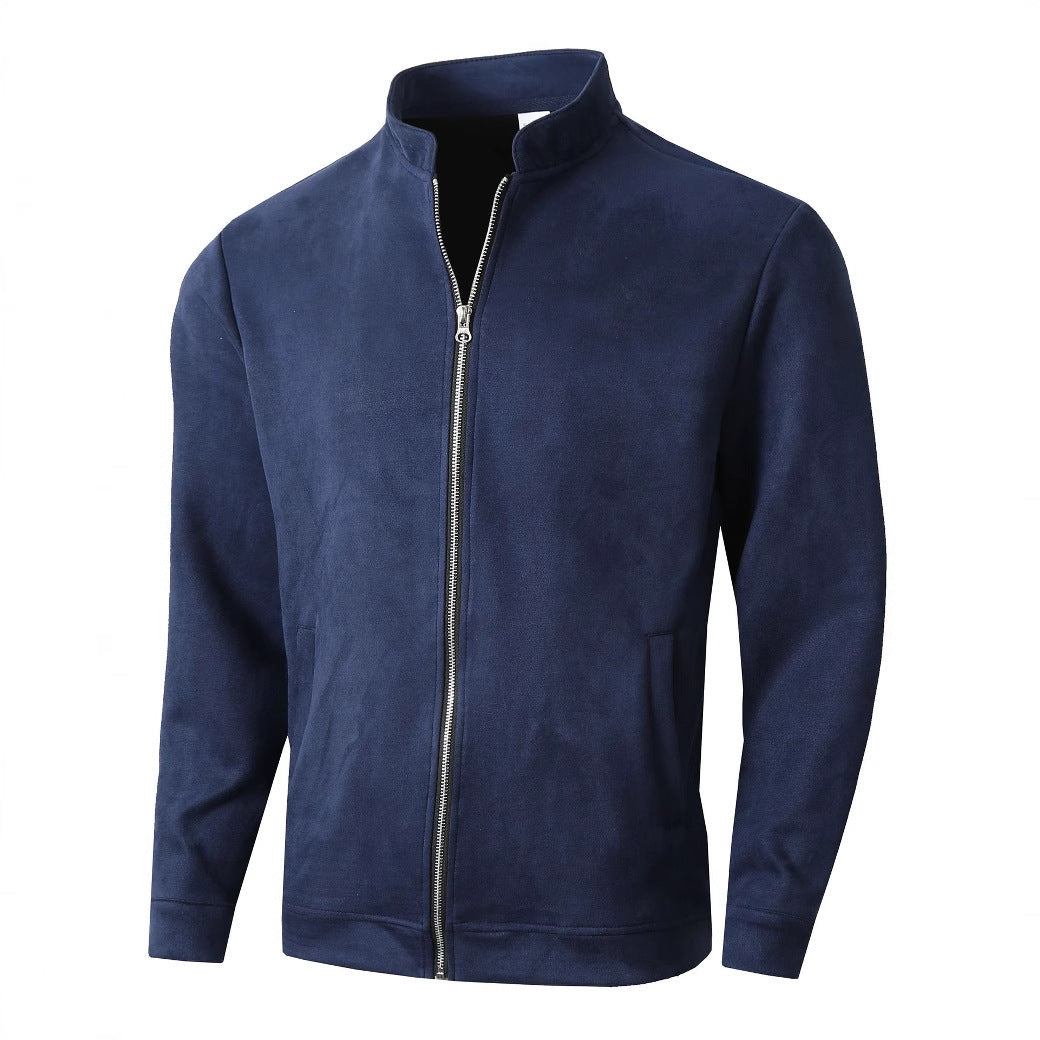 Men's Jacket Slim Fit Round Neck Long Sleeves Stand Collar Cardigan