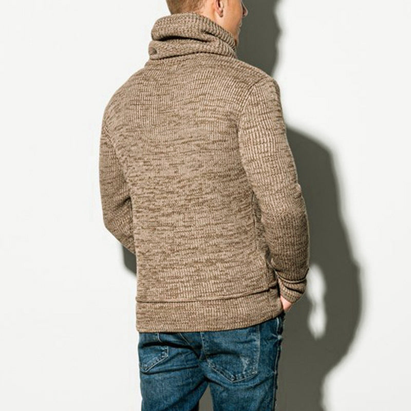 Men's FallWinter Drawstring Stand Collar Knit Long Sleeve Outer Sweater