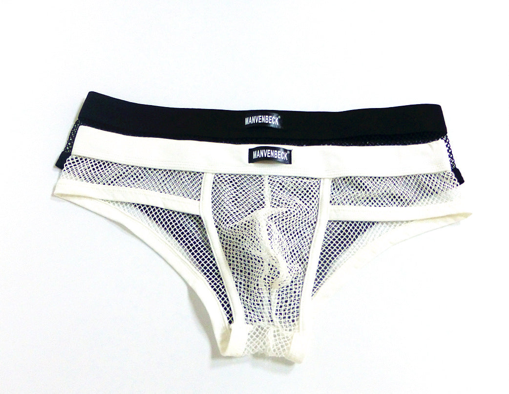 Men's Underwear Transparent Mesh Briefs Low Waist Convex Design Underwear Men