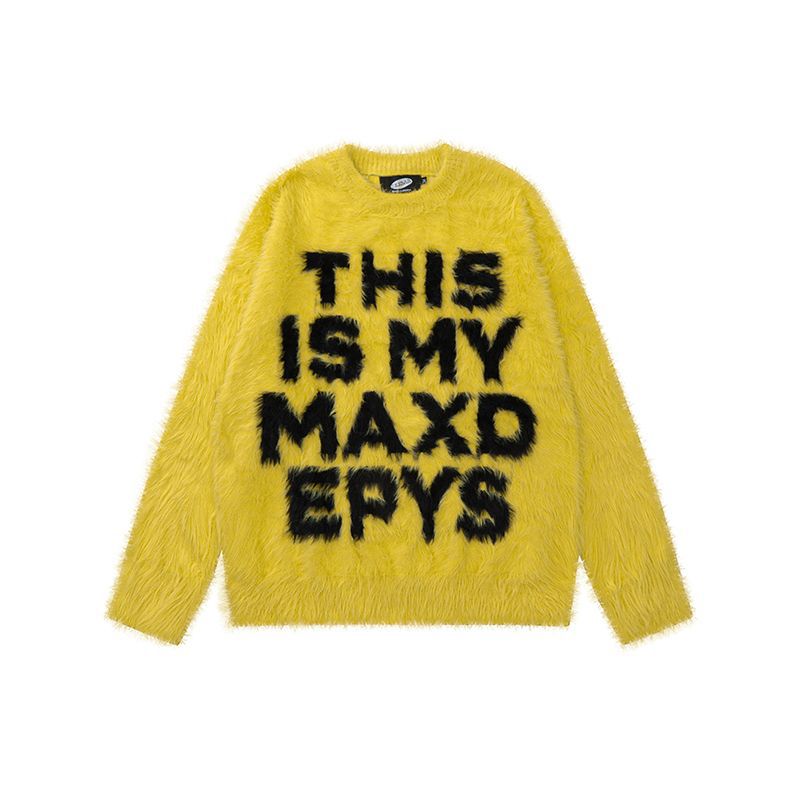 Retro Loose Letter Furry Round Neck Sweater