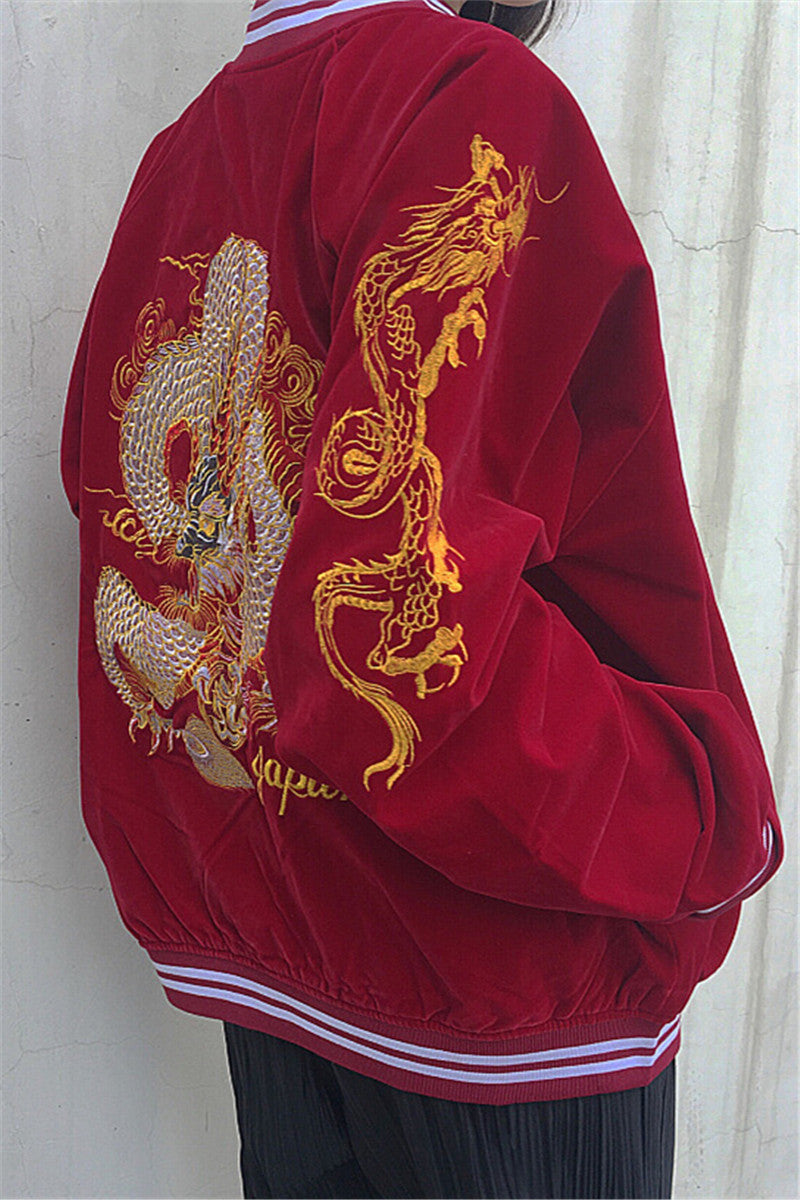 Heavy Industry Embroidery Velveteen Baseball Uniform Couple Jacket