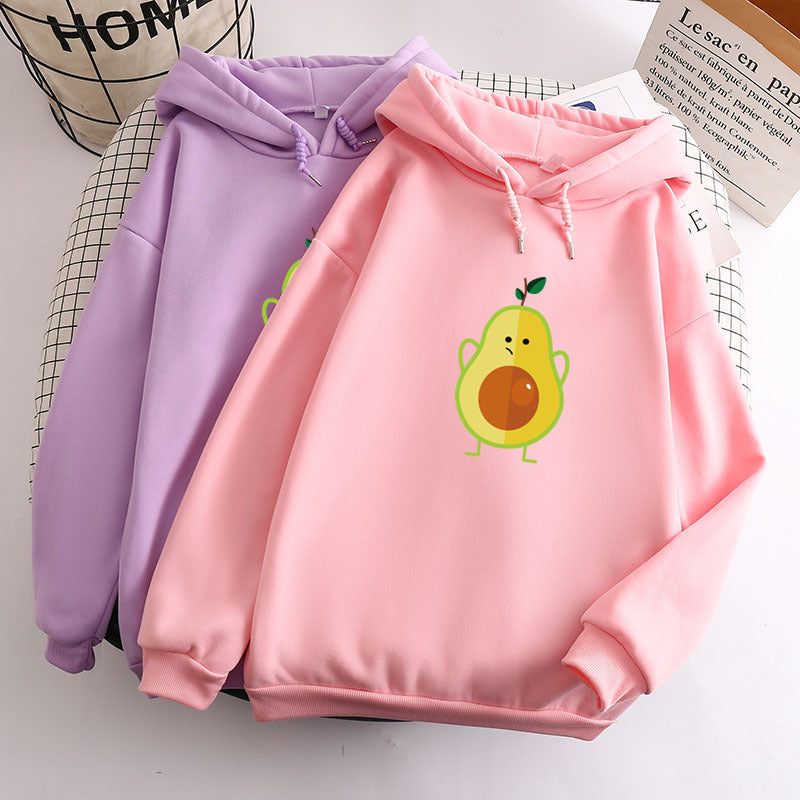 Sweater Avocado Korean Style Student Long Sleeve Casual Pullover No Pocket Hooded Couple's Tops