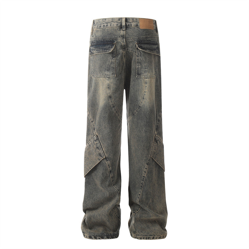 Men's Patchwork Irregular Skinny Jeans Washed