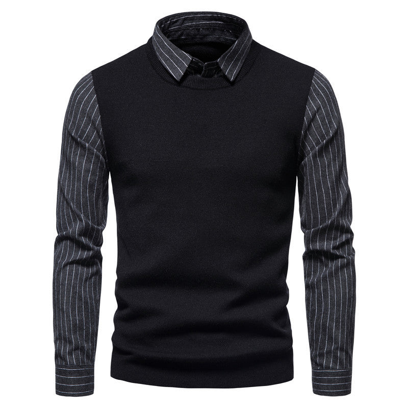 Autumn And Winter New Men's False Two Pieces Knitwear Coat Lapel Shirt Sweater Men