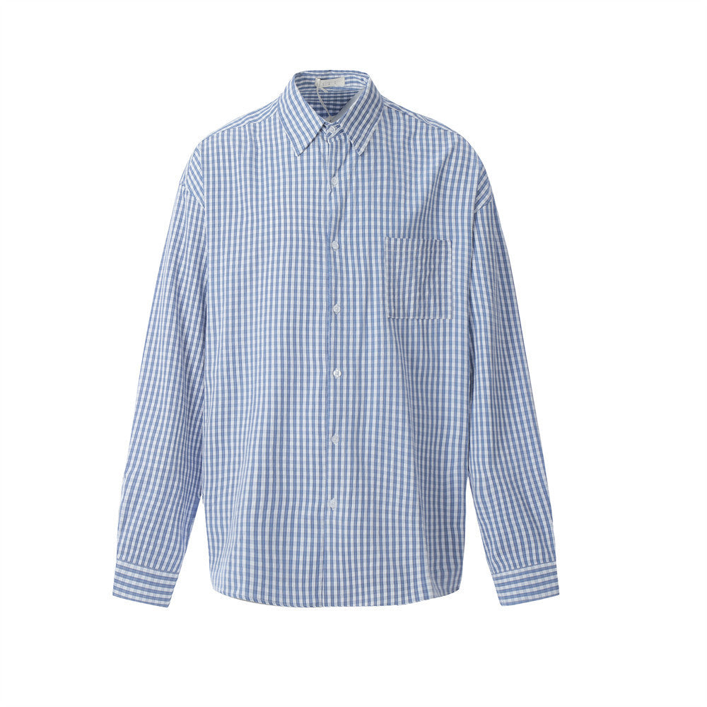 Men's Spring And Autumn Japanese Style Simple Plaid Long-sleeved Shirt