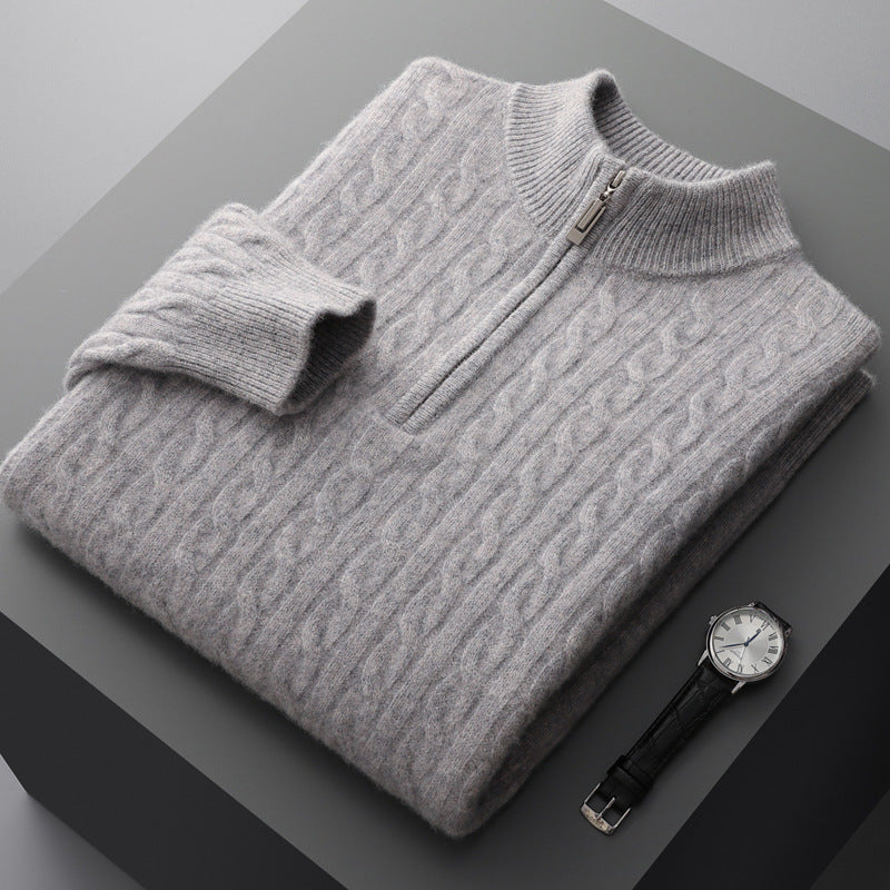 Pure Wool Men's Half-high Collar Pullover Sweater