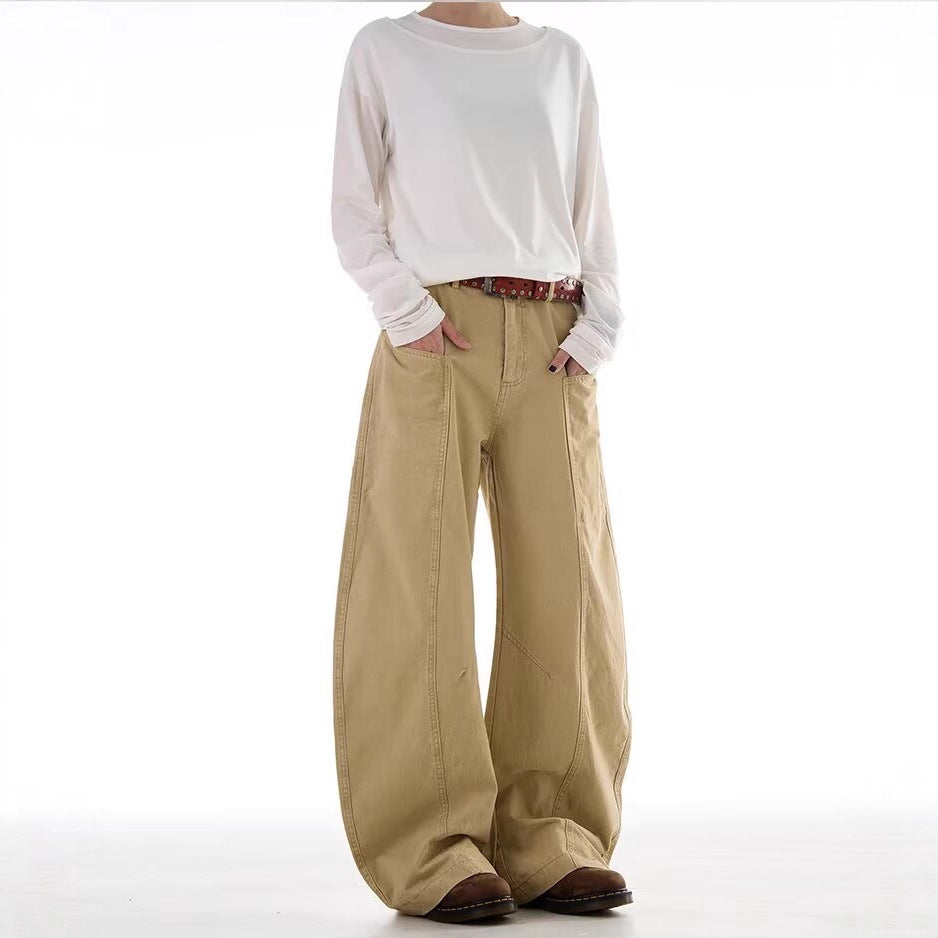 Simple Curved-slash Pants For Men And Women