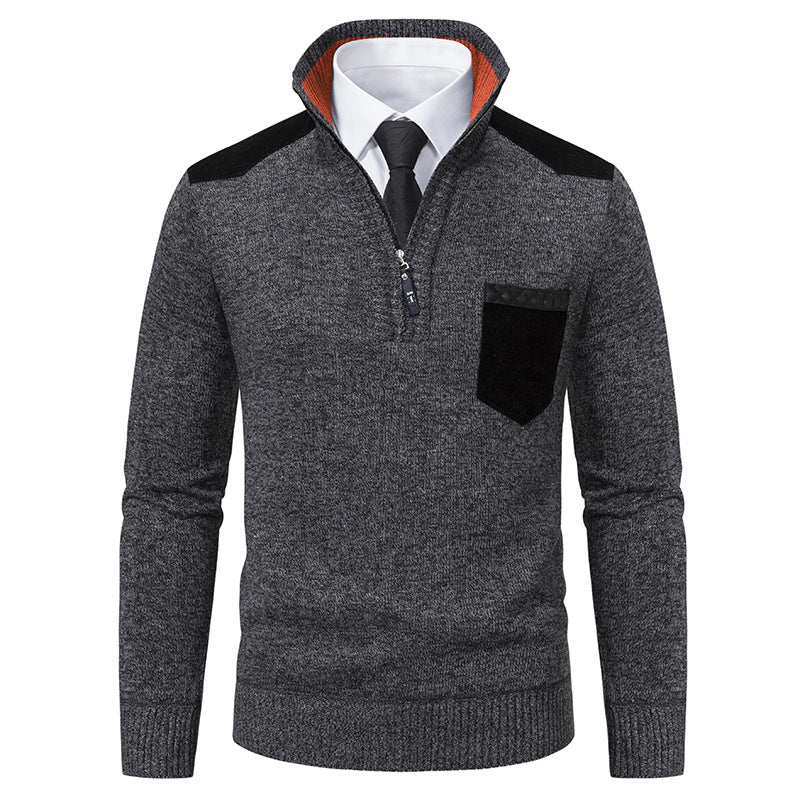 Pullover Men Sweater Thick Polo Shirts Korean Half Zipper Cold Blouse Stand Collar Autumn Winter Outerwear Luxury Cloth