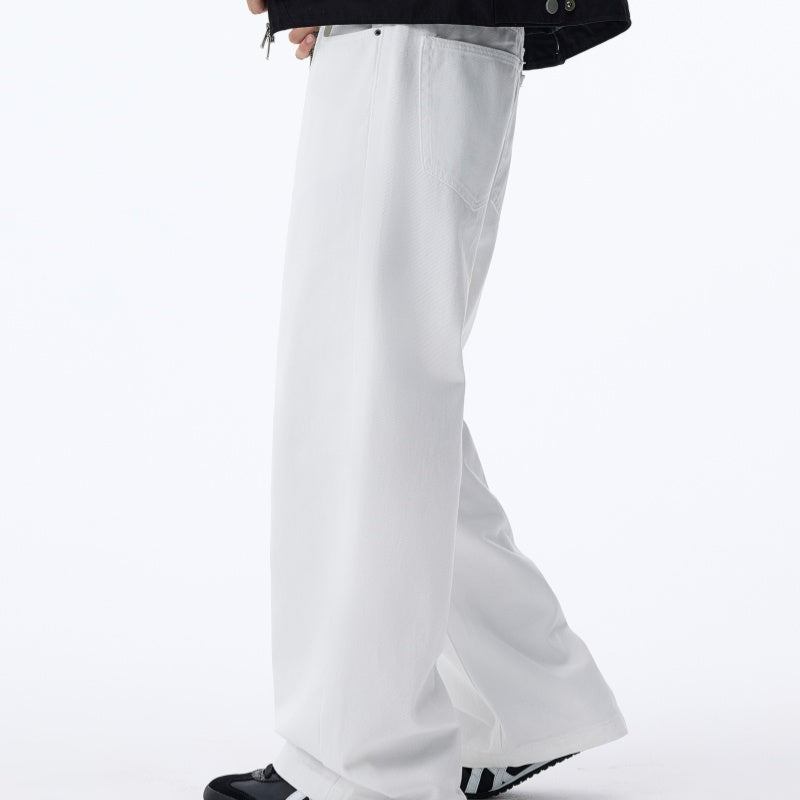 Black Straight-leg Jeans With Fleece Lining For Autumn And Winter, American-style Casual Wide-leg