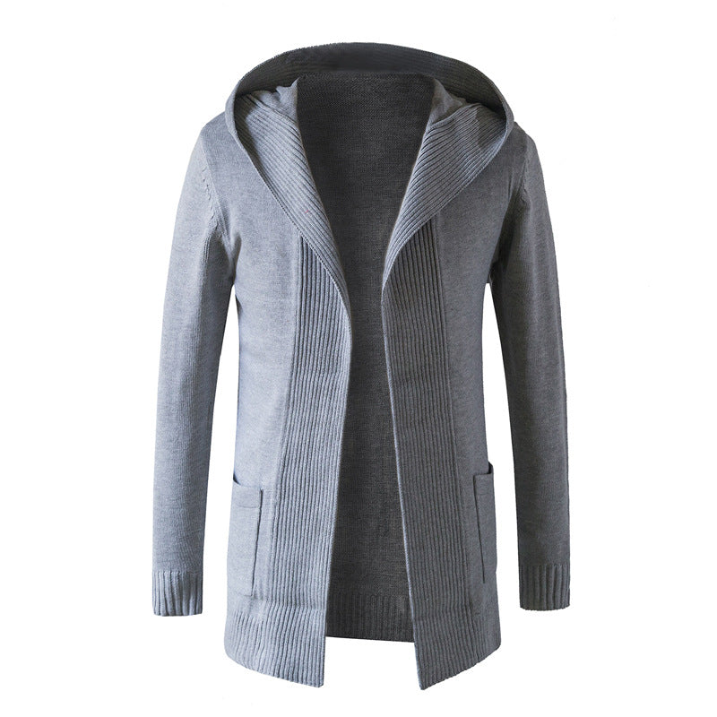 Men's Sweater Cardigan Mid-length Coat Knit Sweater Windbreaker
