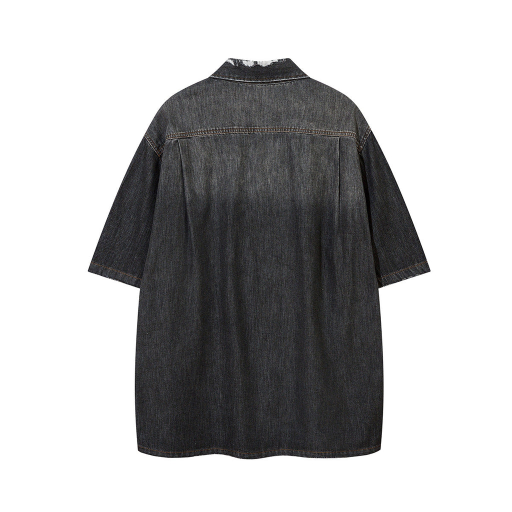 Retro Broken Zipper Short Sleeve Shirt