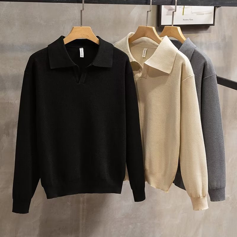Fashion Personality Lapel Knitted Polo Shirt Men