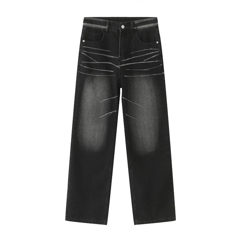 Four Seasons New Retro Hong Kong Style Straight Loose Personality Jeans