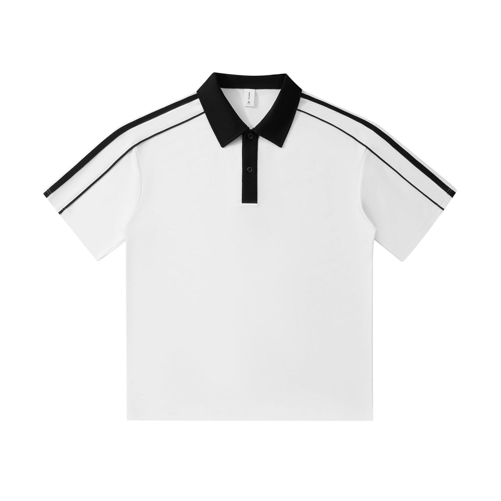 Casual Lapel Short Sleeve T-Shirt Loose Cotton Drop Shoulder Polo Shirt