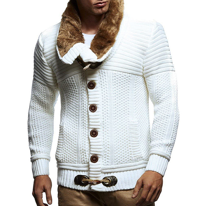 Simple Men's Solid Color Long-sleeved Knitted Jacket