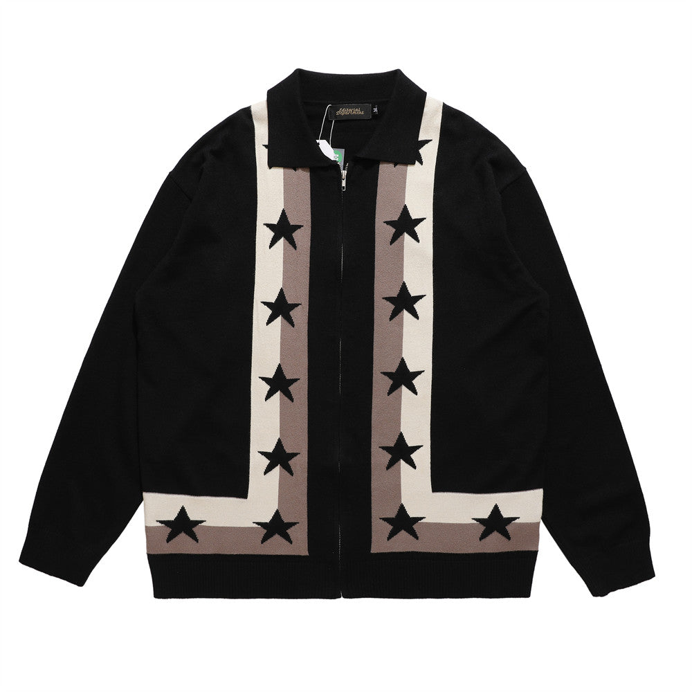 Jacquard Pentagram Lapel Knit Sweater Jacket Men's