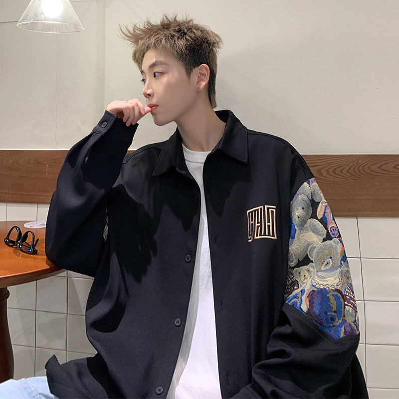 Spring New Hong Kong Style Stitching Long-sleeved Shirt