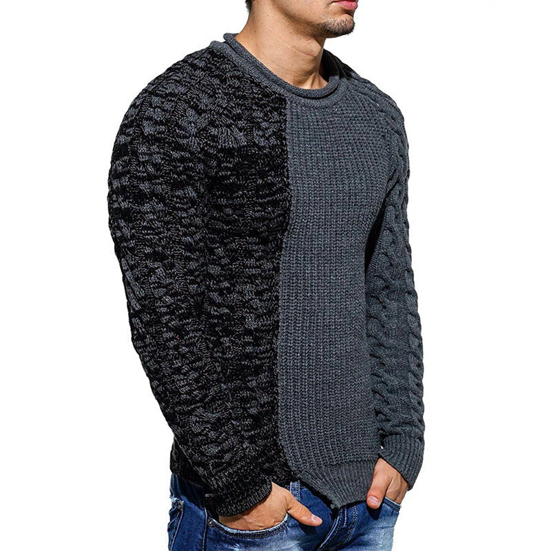 Men's Fashion Round Neck Color Block Slim Sweater
