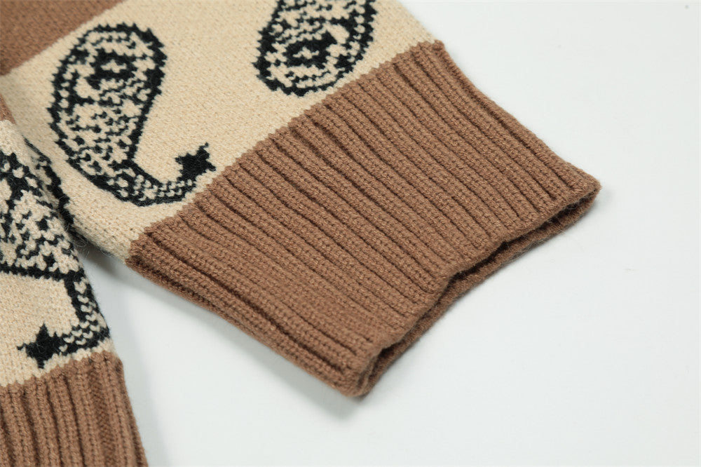 Jacquard Stripe Embroidered Pattern Knitwear Men's V-Neck Sweater