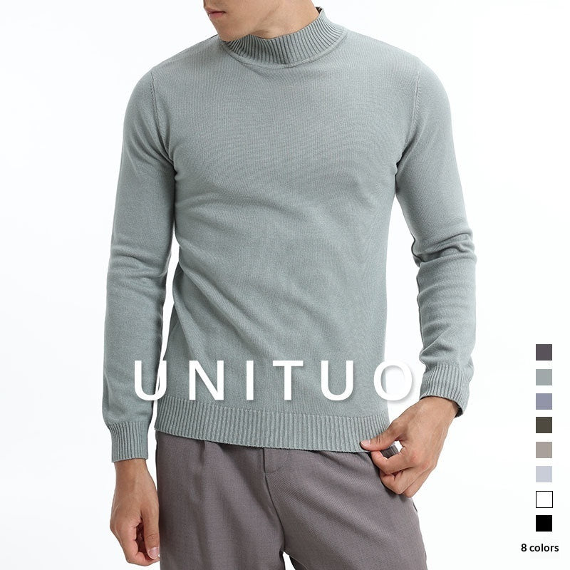 Autumn And Winter High-end Semi-turtleneck Sweater For Men, Solid Color Versatile Lazy Warm Knitted Undershirt