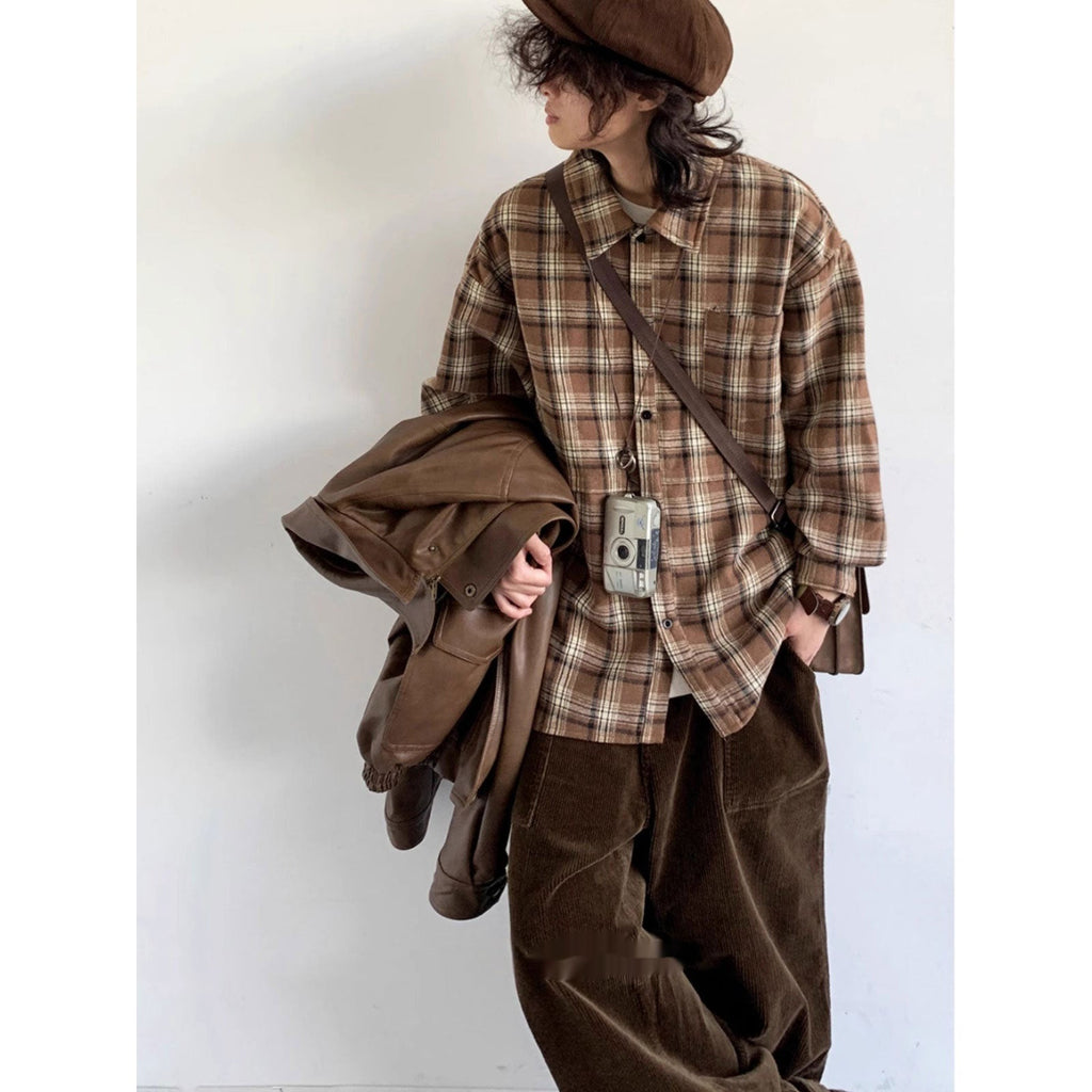 Retro Plaid Shirt For Boys Autumn And Winter New Loose Long Sleeve Neutral Shirt Coat