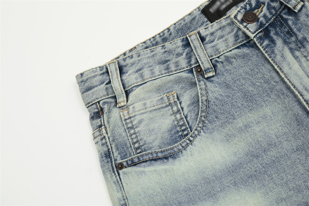 Men's Worn Washed Trousers Make Old Ripped Jeans