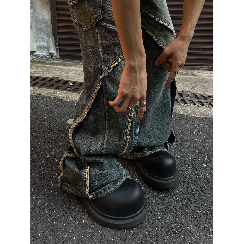 Stitching Edging Zipper Slightly Flared Jeans Loose Draggle-tail Trousers