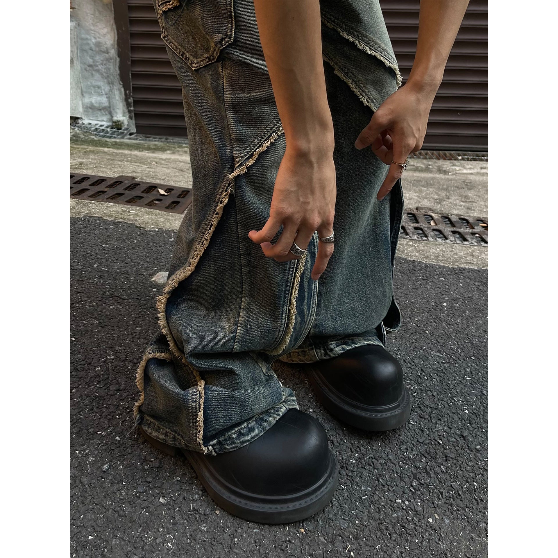 Stitching Edging Zipper Slightly Flared Jeans Loose Draggle-tail Trousers