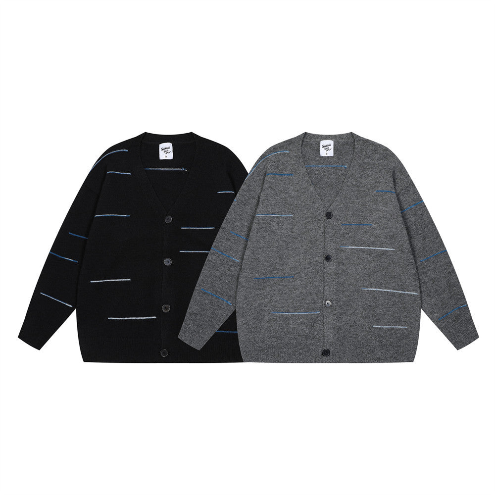 Fashion Line Knitted Cardigan Men's Sweater