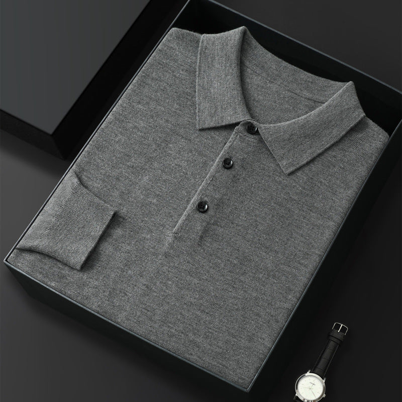 Spring And Autumn Casual Polo Collar Long-sleeved Sweater Men