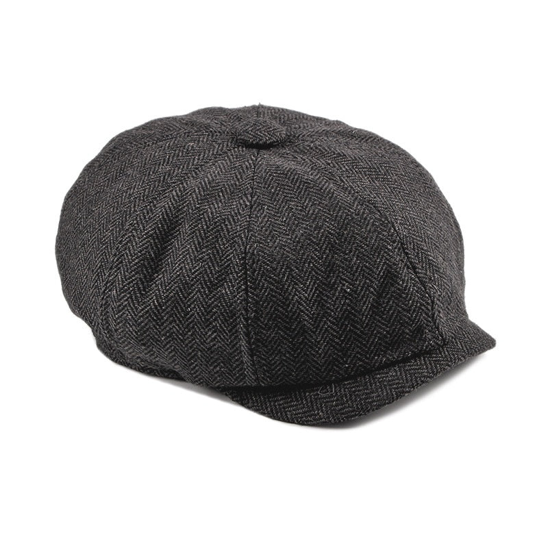 Fashion Retro Octagonal Hat Male Fashion Plaid Beret