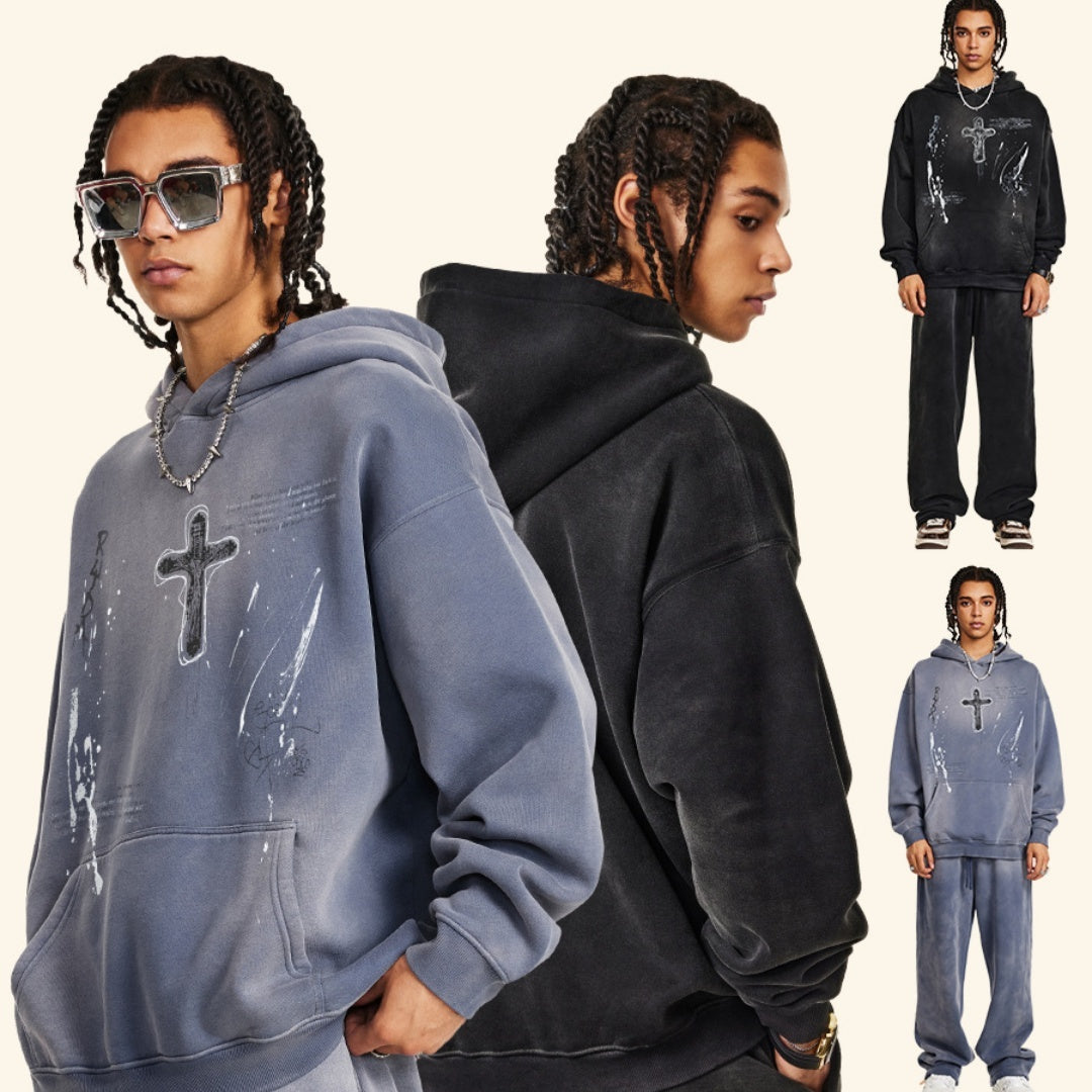 Men's Loose Street Hand-painted Couple Wear Hooded Sweater