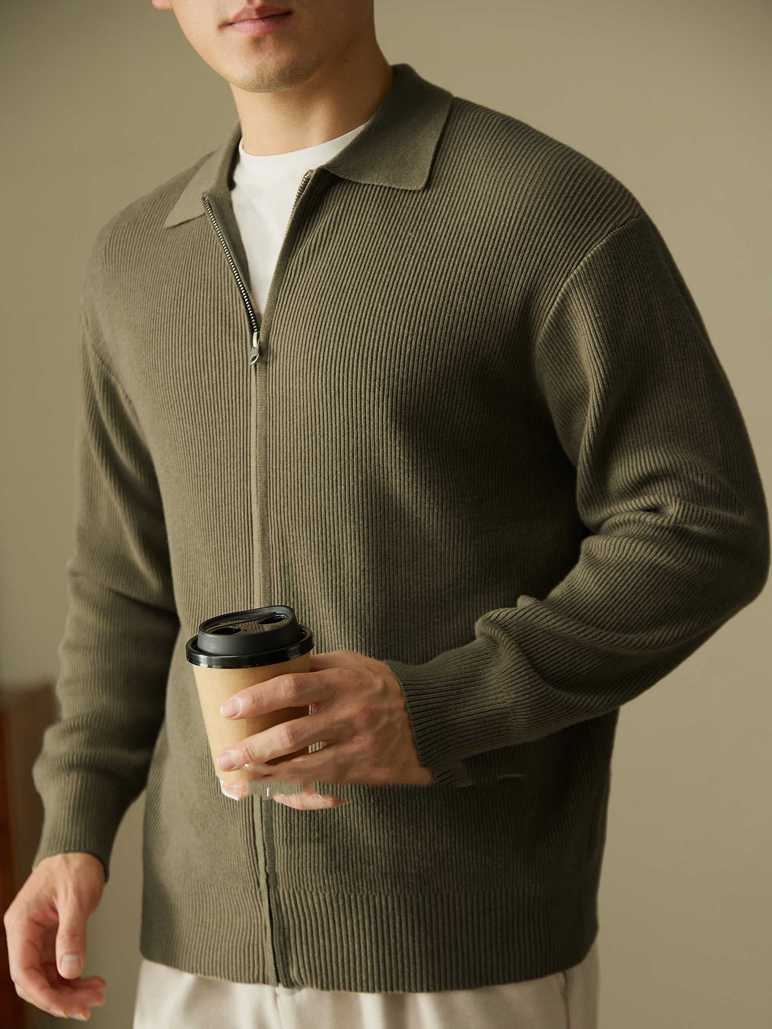 Wool Blended Men's Cardigan Zip Sweater