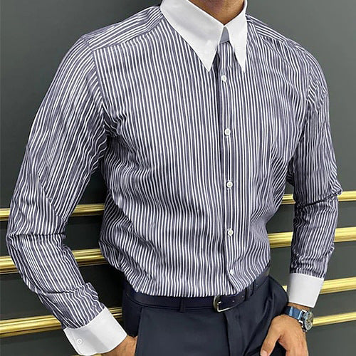Men's Long Sleeve Shirt Design Striped Business