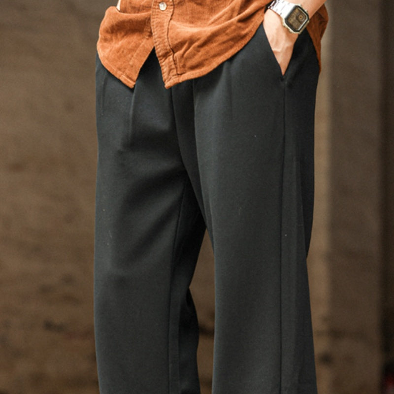 Casual Knit Fine Rib Men's Flannel Pants With Dropped Crotch