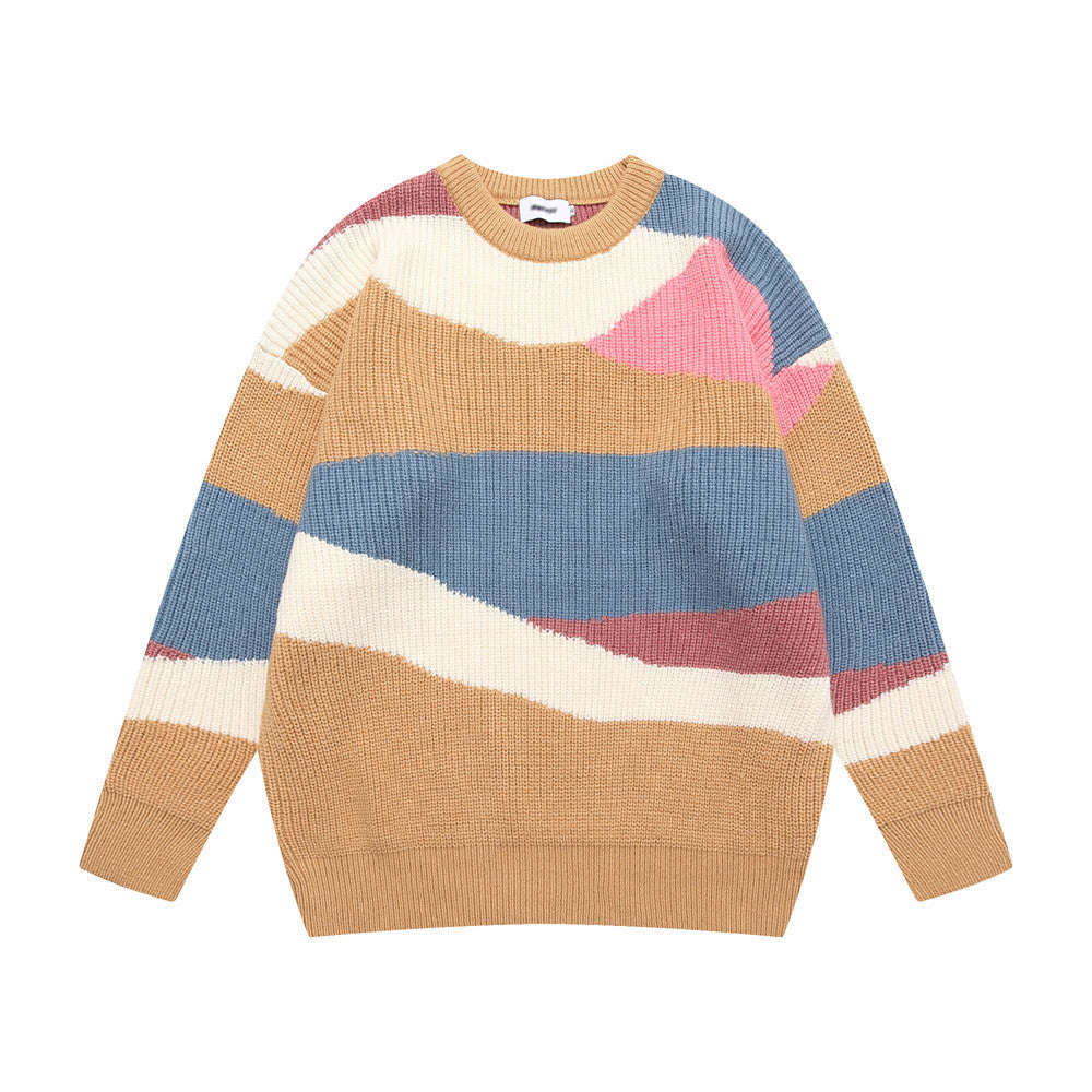 Irregular Color-block Panel Crew Neck Sweater