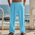 Drawstring Waist Side Button Solid Color Casual Men's Straight Pants