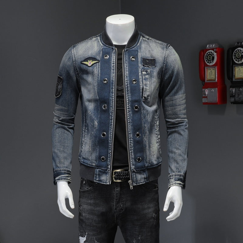 Stand-up Collar Men's Flight Suit Denim Jacket Men's Jacket