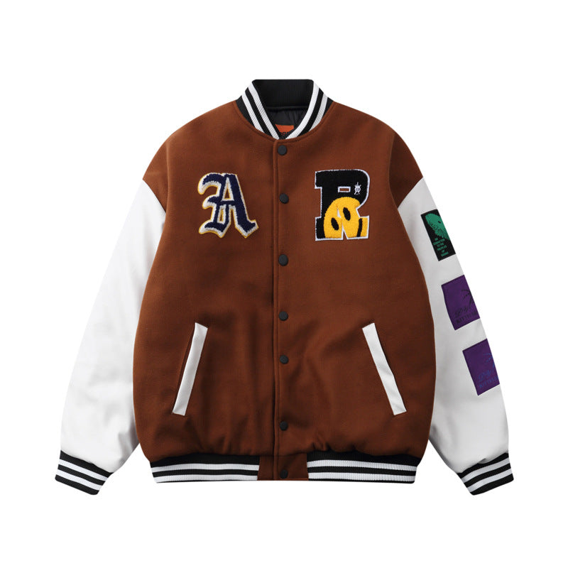 National Tide Street Stitching Contrast Color Smiley Face Flocking Embroidery