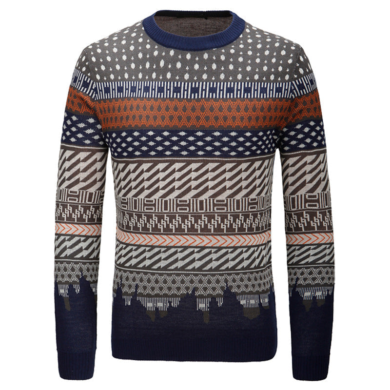 Contrasting Color Sweater Men's Slim Pullover Sweater