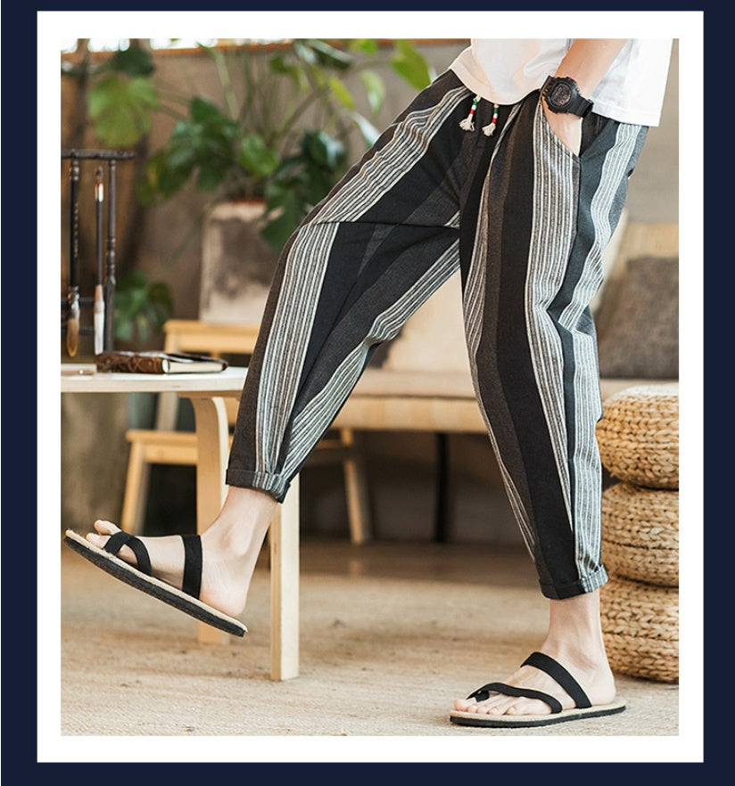 Chinese Style New Cotton And Linen Large Size Casual Youth Feet Japanese Men's Pants